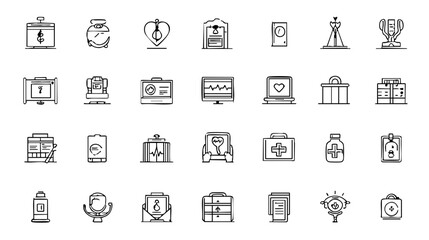 Medical Icon Set - Clean Black & Grey Line Art for Web & Print