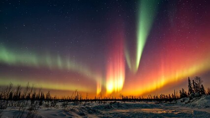 aurora ripple sky flickering over silhouette shadow of coniferous forest at night  - Powered by Adobe
