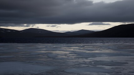 Fototapeta premium Icy lake under a stormy sky