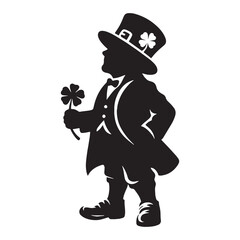 Monochrome Leprechaun figure - leprechaun silhouette - leprechaun vector - silhouette of leprechaun - Leprechaun illustration - mythical cobbler art
