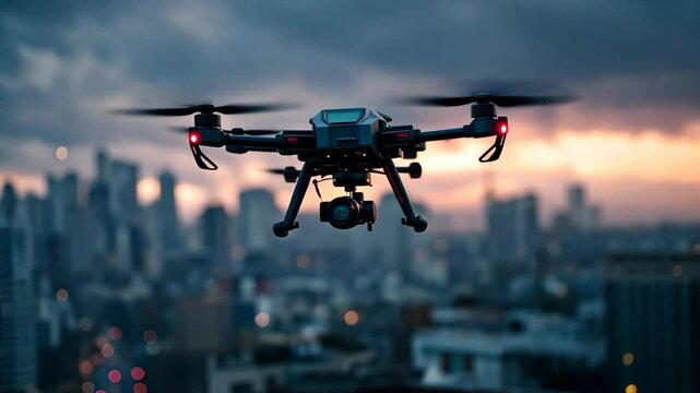 a drone flying over urban cityscape	
