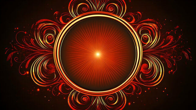 Elegant ornate circular frame with radiant central burst, decorative flourishes