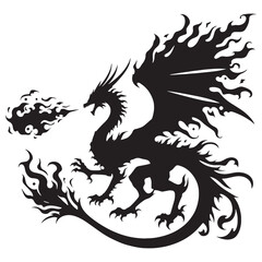 Fototapeta premium Basic Draco Ignis illustration - draco ignis silhouette - draco ignis vector - silhouette of draco ignis - dragon silhouette - dragon vector - silhouette of dragon - Draco Ignis illustration 