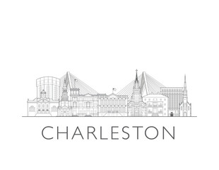 Fototapeta premium Charleston, South Carolina cityscape illustration skyline drawing