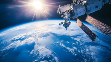 A majestic view of Earth and the sun from the International Space Station