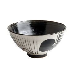 A beautifully crafted ceramic bowl, the simple elegance of its design enhanced by a minimalist black and white aesthetic. Evokes a sense of understated sophistication and functional art.