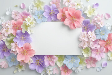 パステルカラーの花々に囲まれたメッセージカード