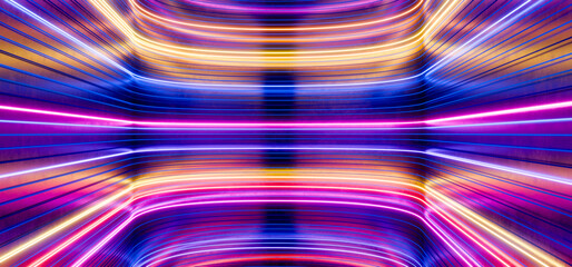 Fantastic wallpaper. Abstract neon background with glowing ascending lines. Network infrastructure. Blockchain technology. Abstract futuristic neon background with glowing ascending lines. 3d render.