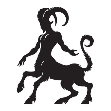 Vector Satyr concept drawing &mdash; faun silhouette &mdash; satyr silhouette &mdash; faun vector &mdash; satyr vector &mdash; silhouette of faun &mdash; silhouette of satyr &mdash; pure black entity &mdash; simple Greek graphic