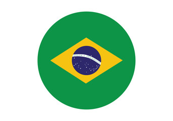 Round Brazil Flag Icon &ndash; Brazil Flag Circular Vector Badge with Standard Colors and National Symbol. Circle Flag Icon of Brazil, Button Badge Icon.

