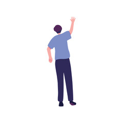 Man from behind waving hand simple illustration