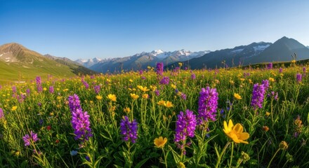 Vibrant Wildflower Meadow in the Majestic Alps A Stunning Summer Landscape