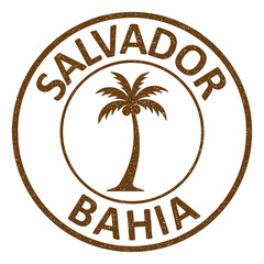 Salvador, Bahia grunge rubber stamp from Brazil, on transparent background, brown vector illustration. Selo da cidade de Salvador, Bahia com ilustração de coqueiro