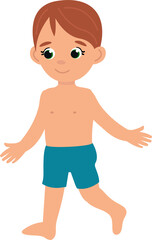Cartoon Illustration of a Boy in Swim Trunks