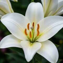 Fototapeta premium Close-Up of a Pristine White Lily Blossom