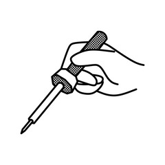 hand holding soldering iron electronic black and white image