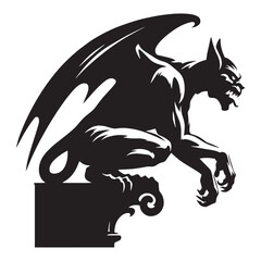 Ancient Gargoyle outline art — gargoyle silhouette — gargoyle vector — silhouette of gargoyle — dark grotesque beast — medieval fantasy symbol — powerful legend graphic
