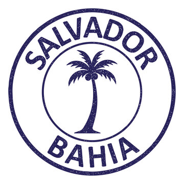 Salvador, Bahia grunge rubber stamp from Brazil, on transparent background, blue vector illustration. Selo da cidade de Salvador, Bahia com ilustra&ccedil;&atilde;o de coqueiro