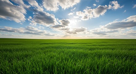 Fototapeta premium Bright Sunny Day over Lush Green Field