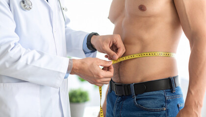 Doctor Measuring Patient's Body Fat During Health Checkup with Caliper Tool