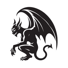 Vector Gargoyle concept drawing — gargoyle silhouette — gargoyle vector — silhouette of gargoyle — pure black figure — simple gothic graphic — iconic creature outline
