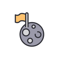 Moon Exploration With Flag Symbolizing Lunar Accomplishment Achievement