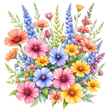 Flower bouquet arrangement garden digital art floral bright colors aesthetic nature beauty