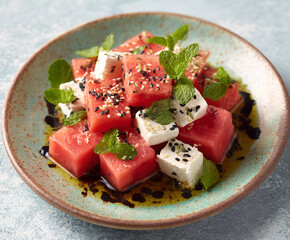 Healthy summer watermelon and feta salad