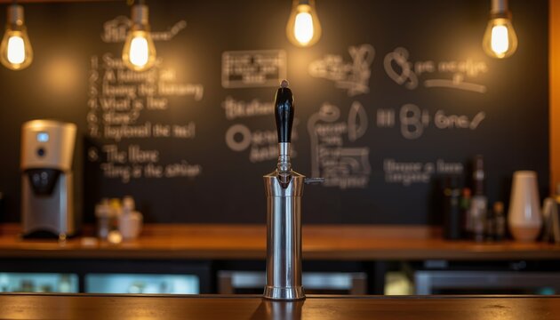 Beer taps with chalkboard menu in a stylish bar setting  