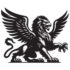Fototapeta premium Ancient Griffin emblem design — griffin silhouette — griffin vector — silhouette of griffin — noble beast graphic — medieval fantasy art — powerful creature image 