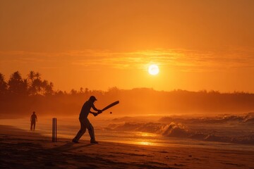 Beach Cricket At Sunset in Sri Lanka