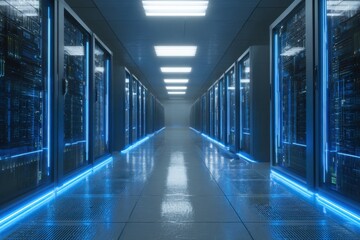 Modern Data Center With Rows Of Server Racks Array