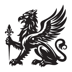 Guardian Griffin figure illustration — griffin silhouette — griffin vector — silhouette of griffin — Griffin illustration — mythical protector outline — fantasy animal symbol — legendary power icon
