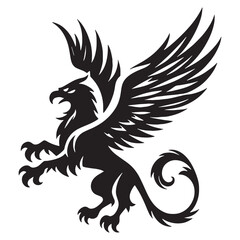 Powerful Griffin form graphic — griffin silhouette — griffin vector — silhouette of griffin — winged lion illustration — ancient legend icon — fantasy creature vector
