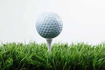 Golf Ball On Tee In Green Grass Field View