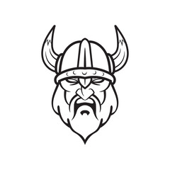 Viking head horn helmet line art design vector template