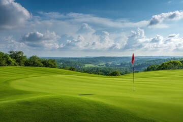 Beautiful green golf course under a cloudy sky