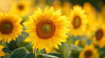 Obraz premium Bright Yellow Sunflowers in Full Bloom 