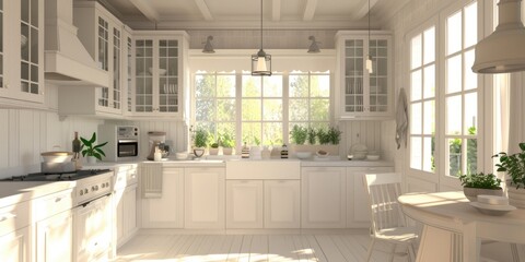 country style white bright and light kitchen room