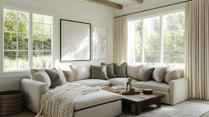 Cozy Family Room with Sectional Sofa and Throw Blankets