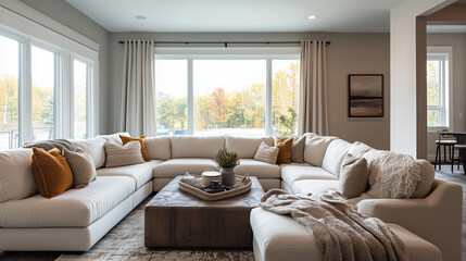 Cozy Family Room with Sectional Sofa and Throw Blankets