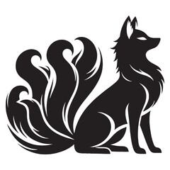 Cunning Kitsune shape rendering — kitsune silhouette — kitsune vector — silhouette of kitsune — magical fox motif — wise spirit symbol — traditional Asian art
