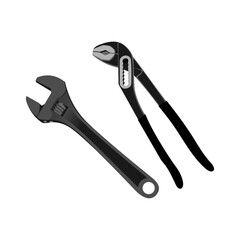 Wrench and bird pliers on white background. Vector logo