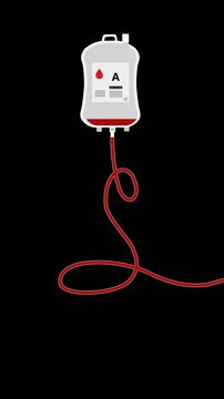 Animated Blood Transfusion Proccess ,Flowing From from Bag to the hose. 4K vertical footage with blood donation with variated Blood Type loop