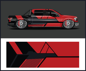 Obraz premium Red and Black Truck Wrap Design with Geometric Stripes