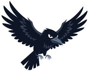 Obraz premium Ominous Cartoon Crow Flying with Anger and Intensity, Representing Wild Nature in a Stylized and Bold Design