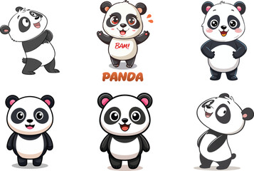 Cute panda cartoon set illustration vector design for kids and fun projects