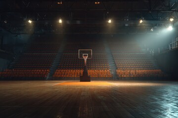 Basketball Court Under Lights An Empty Arena Stand Still