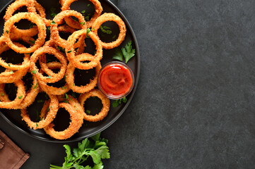 Onion rings on plate