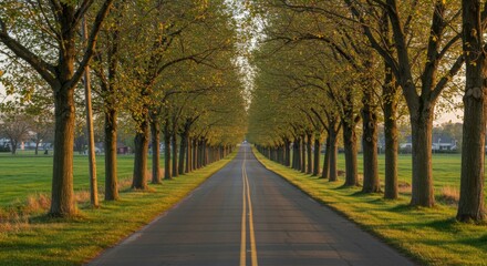 Naklejka premium Tree Lined Road Leading to the Horizon